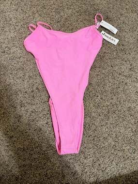 Frankies Bikinis Croft One Piece Swimsuit in Bubblegum Pink Ribbed Fabric